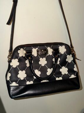 kate spade Black & White Floral Satchel with Crossbody Strap